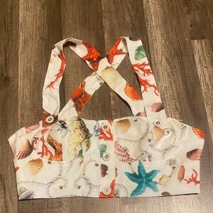 Commense Seashell and Starfish Print Crop Top